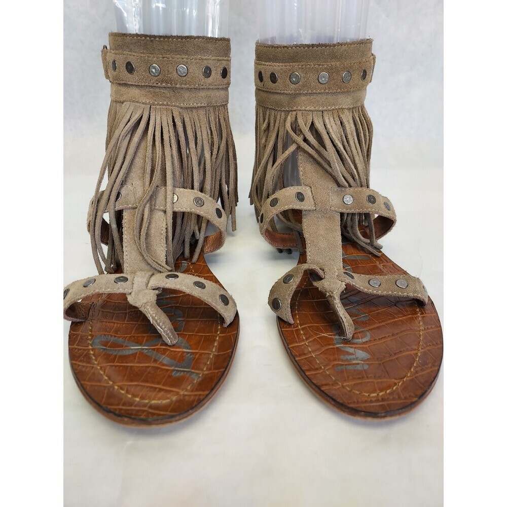 Sam Edelman Dazey Suede Sandals Womens 8 Gladiator Flat Boho Fringe Smokey Taupe